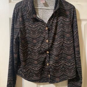 No Boundaries Black and Cream Tan Long Sleeve Button Down Shirt